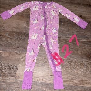 Little Sleepies zippy. Purple unicorn. 6 to 12 months.